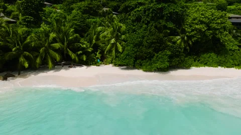 Idyllic white sand beach with turquoise waters. Seychelles, Mahe. Stock Footage 301280661