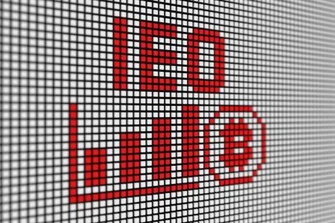 IEO text scoreboard blurred background 3d illustration Stock Illustration