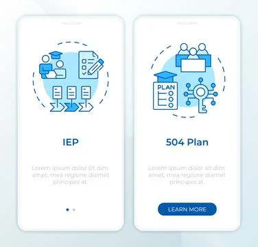 IEP vs 504 plan blue onboarding mobile app screen Illustrazione stock