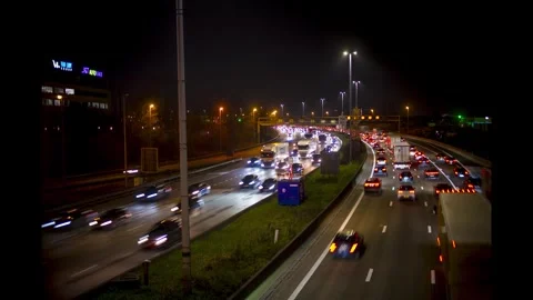 Iew on rush hour busy traffic in the evening on Antwerp Ringway R1 Stock Footage 300685299