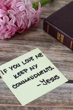 If you love Me keep My commandments, Jesus Christ, handwritten bible quote Stock Photos