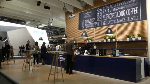 IFA, BERLIN - SEPTEMBER 7 2016: DeLonghi coffee pavilion at IFA Global Market Stock Footage 194118775
