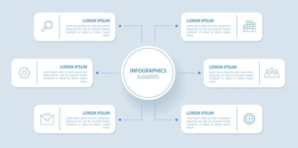Ifographic elements and text blocks, connected by lines for workflow layout. Stock Illustration