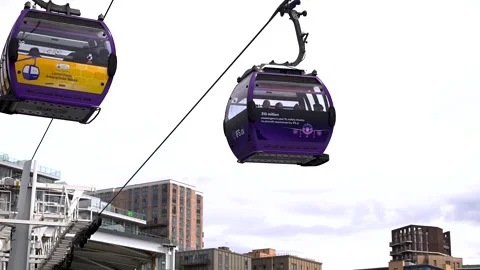 IFS Cloud Cable Car Gondola Arriving At Royal Docks Station Stock Footage 339032950