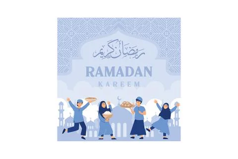 Iftar Eating After Fasting feast party concept. Moslem family dinner on Ramad Stock Illustration