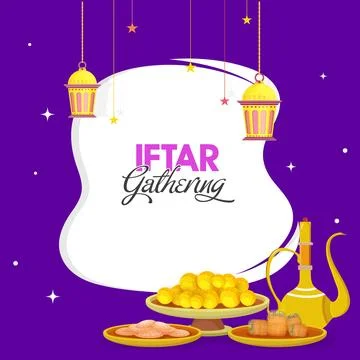 Iftar Gathering Invitation, Poster Design with Delicious Foods, Arabic Jug,.. Stock Illustration