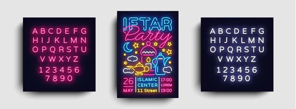 Iftar party invitations poster vector template design. Bright Islamic Stock Illustration