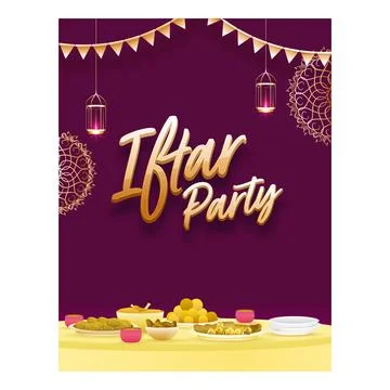 Iftar Party Poster or Template Design with Delicious Meals on DIning Table .. Stock Illustration