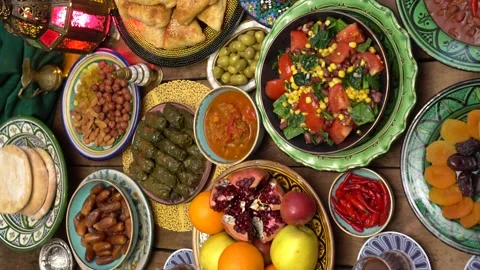 Iftar served during the Holy month of Ramadan. Celebration Eid-ul-fitr Stock Footage 153647034
