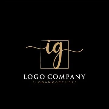 IG Initial handwriting logo with rectangle template vector Stock Illustration