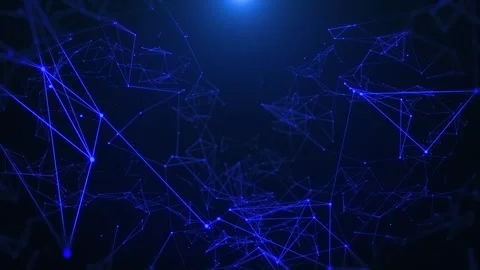 ฏigital low poly data network flowing slow fly through scene on blue background Stock Footage 337741225