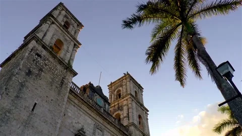 Iglesia de San Servacio, St. Servacio Church in Valladolid, Mexico. Stock Footage 145211100