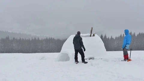 Igloo building in mountain Stock Footage 81801074