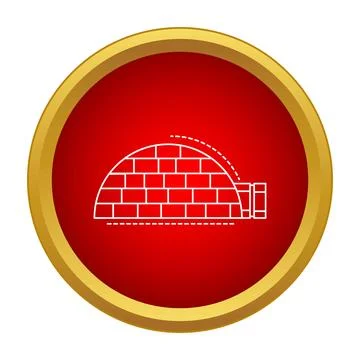 Igloo constructing outline icon in red gold circle Stock Illustration