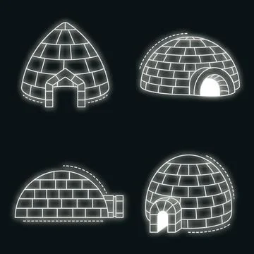 Igloo eskimo icon set vector neon Stock Illustration