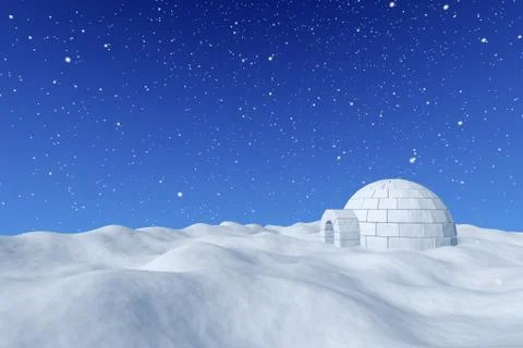 Igloo ice-house under blue sky with snowfall Stock Illustration