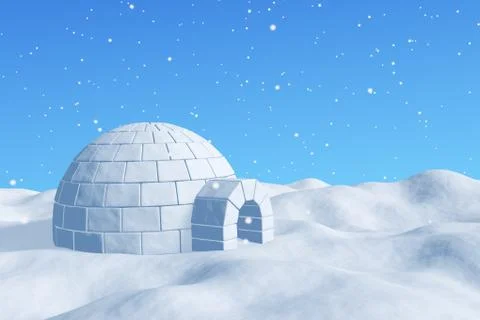 Igloo icehouse under blue sky under snowfall Stock Illustration