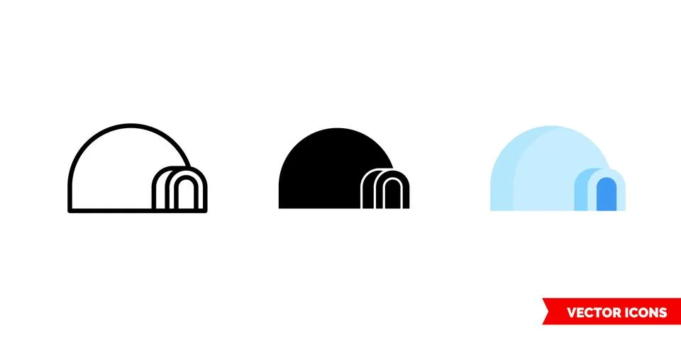 Igloo icon of 3 types. Isolated vector sign symbol. Stock Illustration
