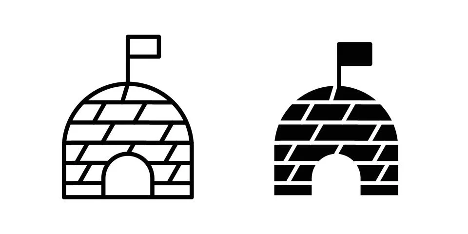 Igloo icon drawing lines. Silhouette style vector bundle Stock Illustration
