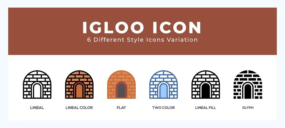 Igloo icon symbol set. outline. glyph black. flat color and filled line color Stock Illustration