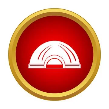 Igloo icon in white on a red background with a golden border Stock Illustration