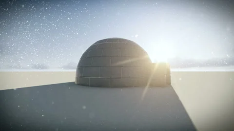 Igloo isolated on a glacier with falling snow and the sun background Stock Footage 47556785