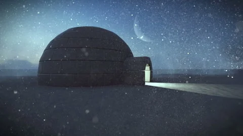 Igloo isolated in the snow at night Stock Footage 47556756