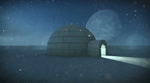 Igloo isolated in the snow at night with full moon background Stock Footage 47556771