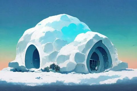 Igloo landscape scene, ice hut Stock Illustration