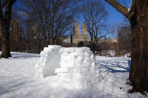 The igloo made with bricks of ice in the park Stock Photos