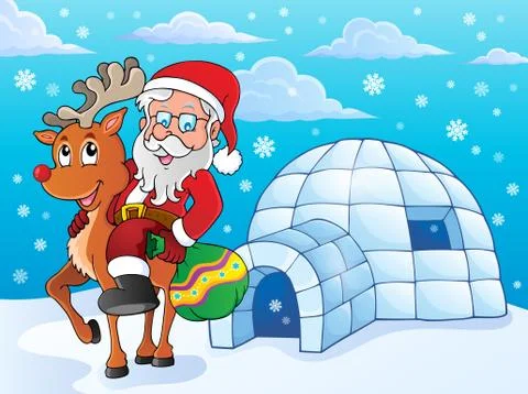 Igloo with Santa Claus theme - eps10 vector illustration. Stock Illustration