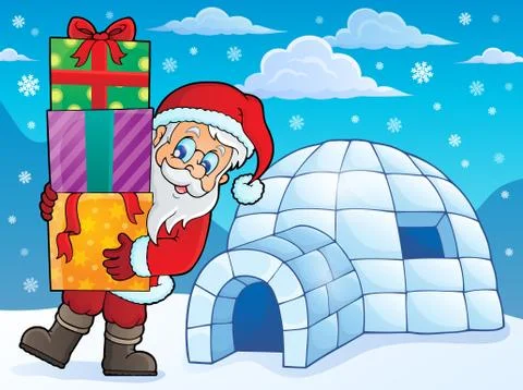 Igloo with Santa Claus theme - eps10 vector illustration. Stock Illustration