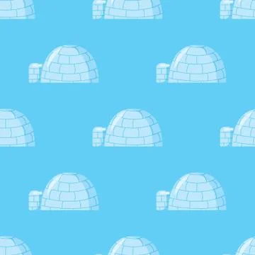 Igloo seamless pattern on blue background. Icy cold house wallpaper. Ilustración de archivo