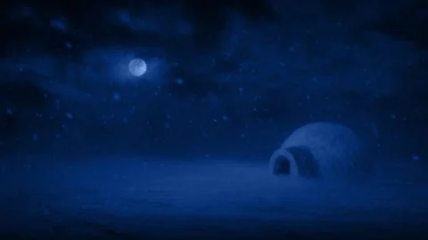 Igloo In Snowfall At Night Stock Footage 340143808
