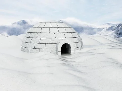 Igloo standing on snowy plane. 3D illustration Illustrazione stock