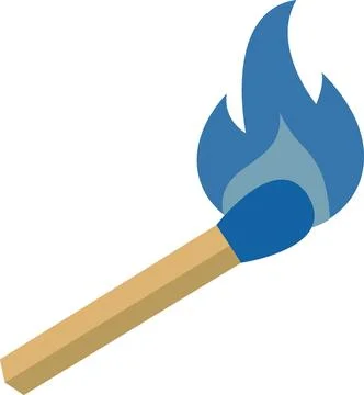 Ignited matchstick with blue flame fire Stock Illustration