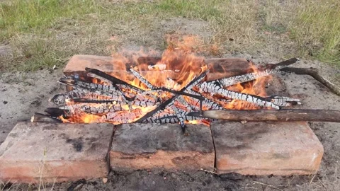 Igniting fire for cooking meat and ribs. Stock Footage 132120460