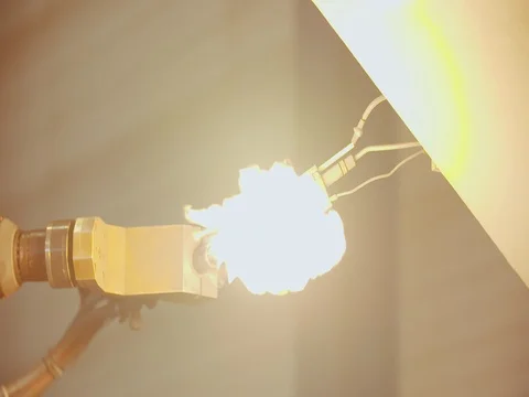 Igniting flames on a factory Stock Footage 75406388