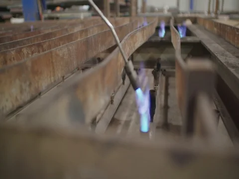 Igniting flames for heating plate for metal Stock Footage 75406278