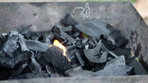 Ignition of coals in the barbecue grill Stock Footage 138534813