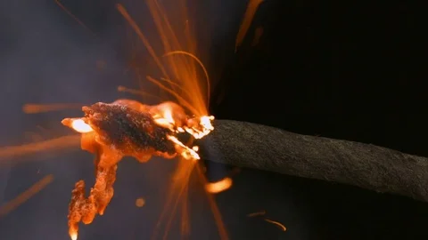 The ignition fuse from burning matches. Stock Footage 69905713