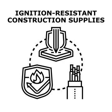 Ignition resistant construction supplies building materials safety concept Ilustración de archivo