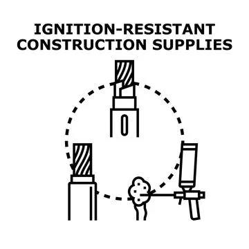 Ignition resistant construction supplies vector concept Illustrazione stock