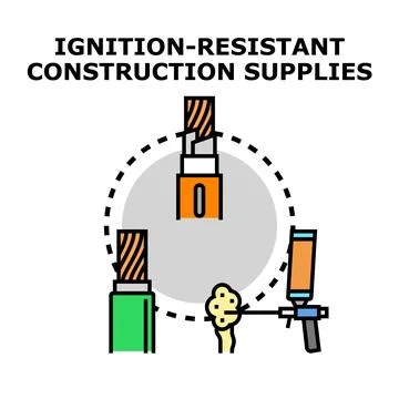 Ignition resistant construction supplies vector concept Stock Illustration