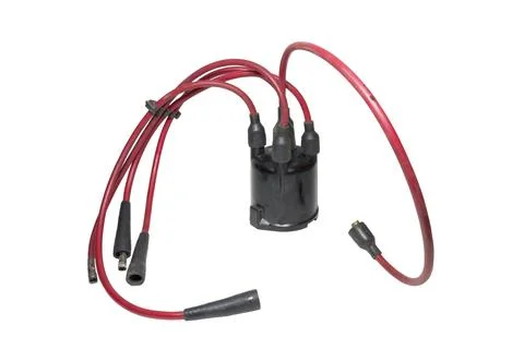 Ignition wires, installed in distributor cap, isolated on white background Stock Photos