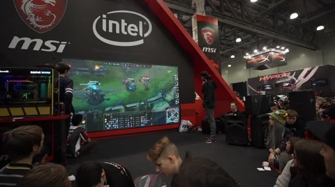 IgroMir Expo 2016 and Comic Con Russia 2016 in Moscow, Russia. Intel MSI stand Stock Footage 68801403