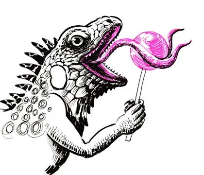 Iguana and candy Stock Illustration