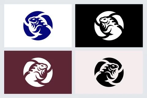 Iguana Lizard Circle Logo Icon Design Set Stock Illustration