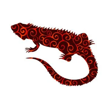 Iguana lizard reptile spiral pattern color silhouette animal Stock Illustration