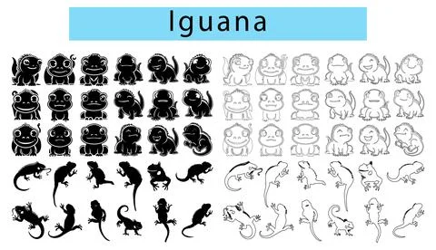 Iguana silhouette vector art, Iguana outline cartoon illustration, Iguana vector Stock Illustration